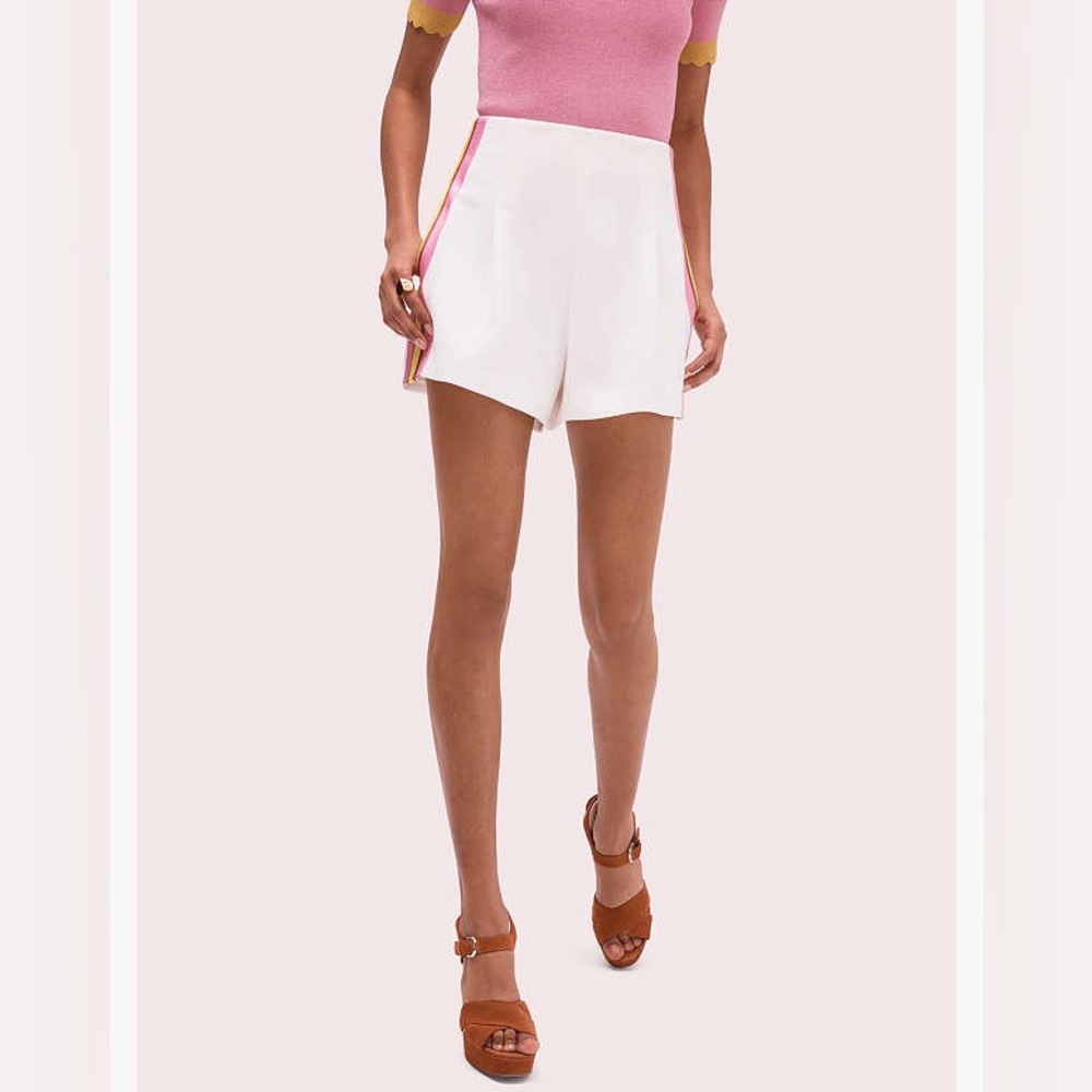 Kate Spade White Suiting Shorts with Pink and Yellow Stripes, Size‎ 8